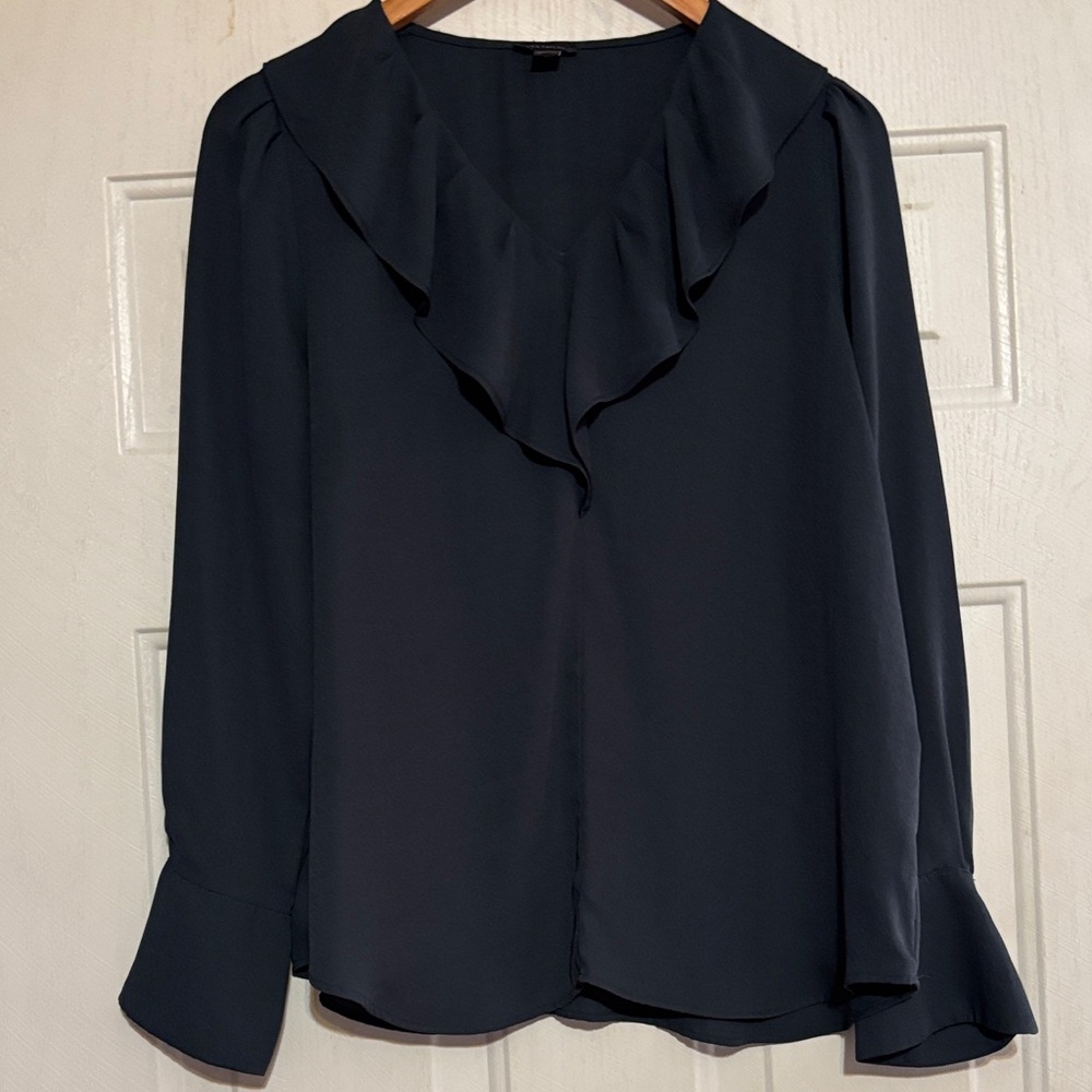 Anne Klein Midnight Blue Ruffle Blouse - Picture 1 of 5